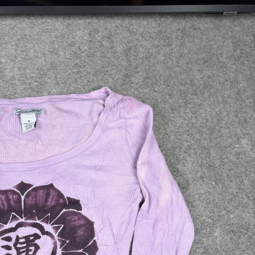 Lucky Brand Thermal Shirt Women Medium Purple Y2K Flower Graphic Waffle Knit - Picture 11 of 14